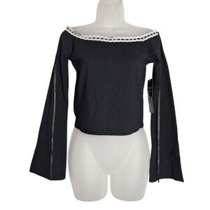 Madden Girl Women Crop Top Long Sleeve Whimsigoth Flare Cuff Large